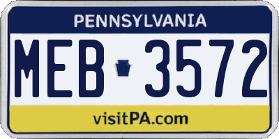 PA license plate MEB3572