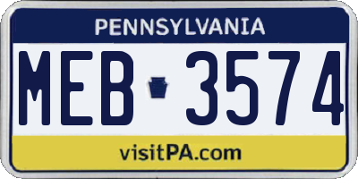 PA license plate MEB3574