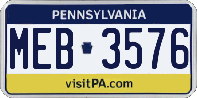 PA license plate MEB3576