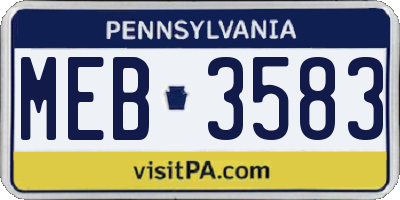 PA license plate MEB3583