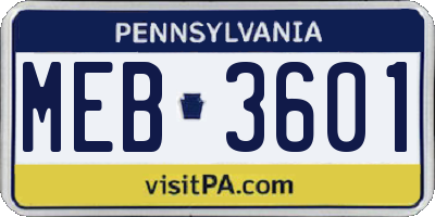 PA license plate MEB3601