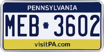 PA license plate MEB3602