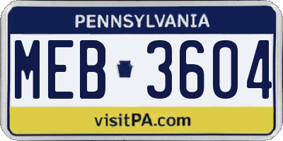 PA license plate MEB3604