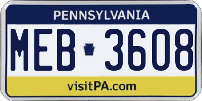 PA license plate MEB3608