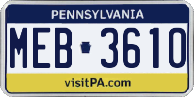 PA license plate MEB3610