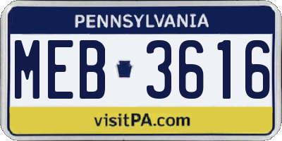 PA license plate MEB3616