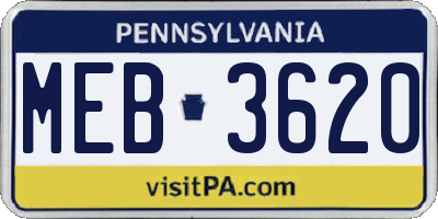 PA license plate MEB3620