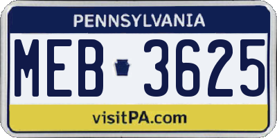 PA license plate MEB3625