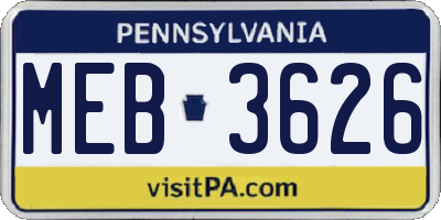 PA license plate MEB3626