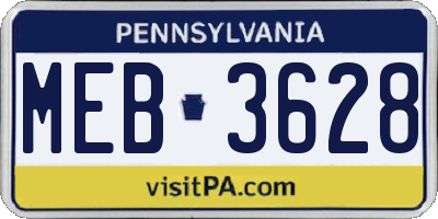 PA license plate MEB3628
