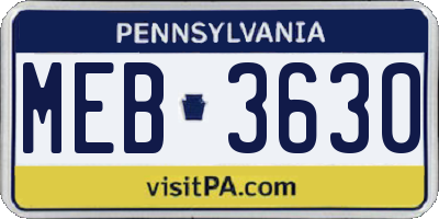 PA license plate MEB3630