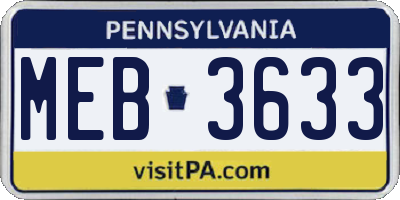 PA license plate MEB3633