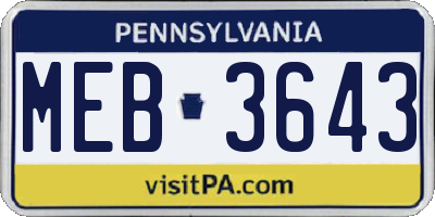 PA license plate MEB3643