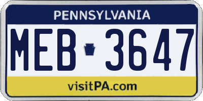 PA license plate MEB3647
