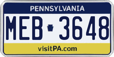 PA license plate MEB3648