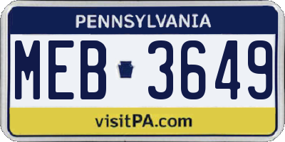 PA license plate MEB3649