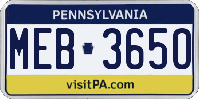 PA license plate MEB3650