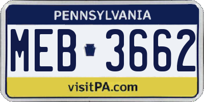 PA license plate MEB3662