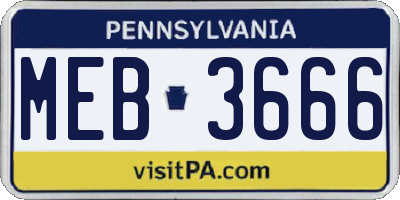 PA license plate MEB3666