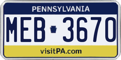 PA license plate MEB3670