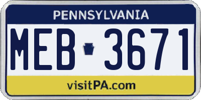 PA license plate MEB3671