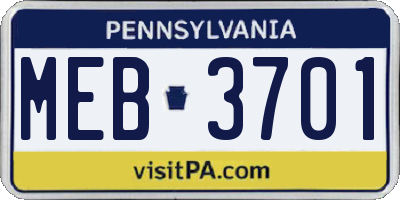 PA license plate MEB3701
