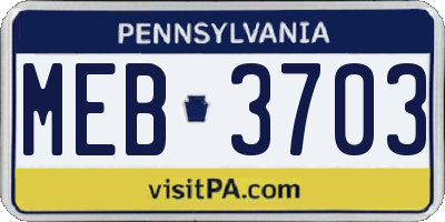 PA license plate MEB3703