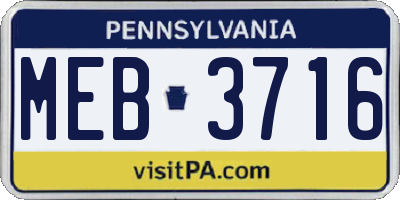 PA license plate MEB3716