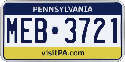 PA license plate MEB3721