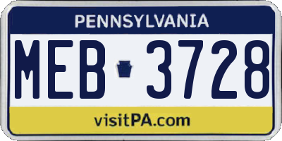 PA license plate MEB3728