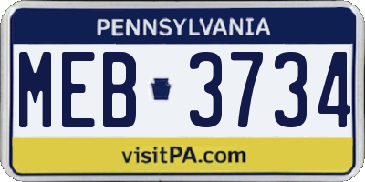PA license plate MEB3734