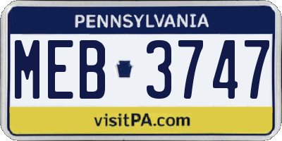 PA license plate MEB3747