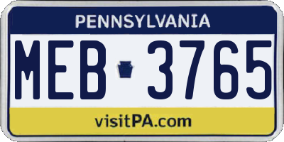 PA license plate MEB3765