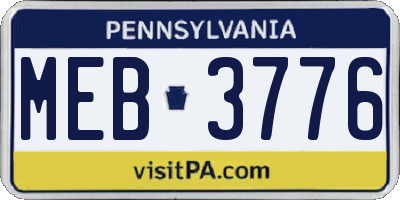 PA license plate MEB3776