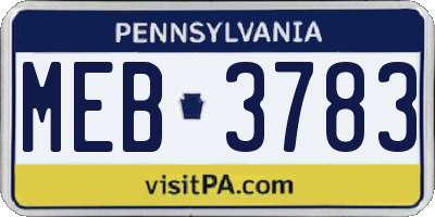 PA license plate MEB3783