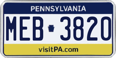 PA license plate MEB3820