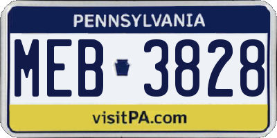 PA license plate MEB3828