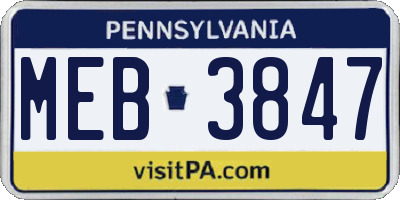 PA license plate MEB3847