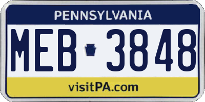 PA license plate MEB3848