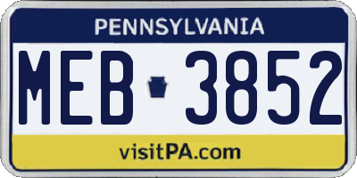PA license plate MEB3852