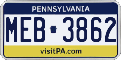 PA license plate MEB3862