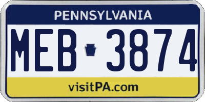 PA license plate MEB3874