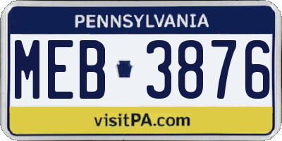PA license plate MEB3876