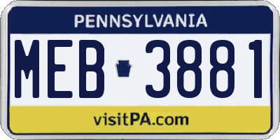 PA license plate MEB3881