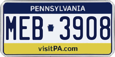 PA license plate MEB3908