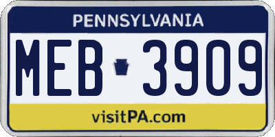 PA license plate MEB3909