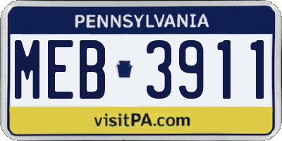 PA license plate MEB3911