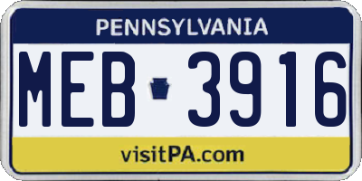 PA license plate MEB3916