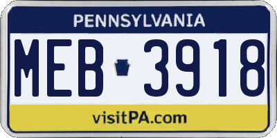 PA license plate MEB3918