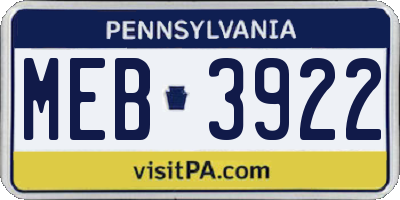 PA license plate MEB3922